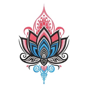 Lotus Blume Stickmuster, verzierten Mandala Muster, Boho Tribal Floral Stickmuster, Instant Download Datei