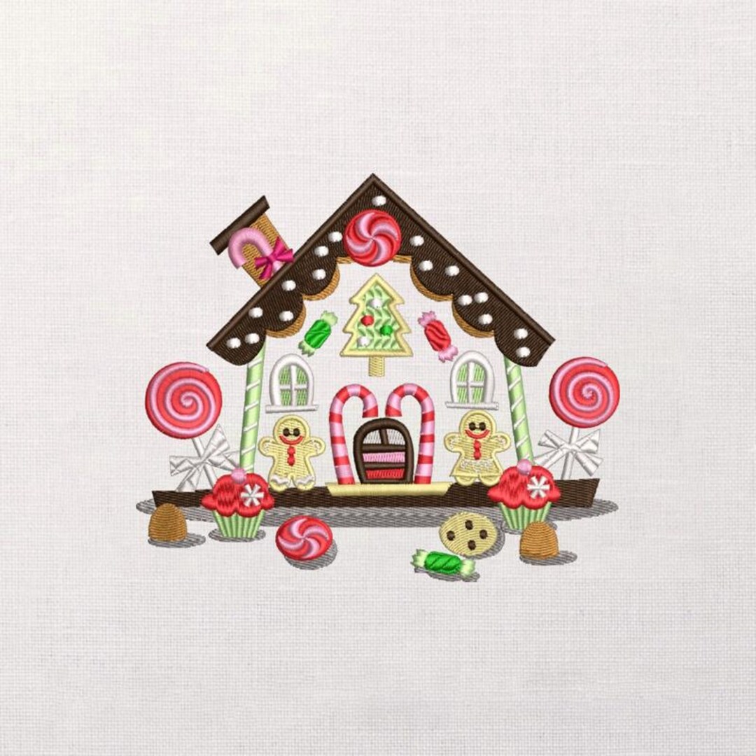 Gingerbread House Embroidery Design, Candy Cane Cottage Applique ...