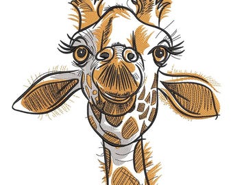 Giraffe Embroidery Design, Safari Animal Sketch File, Wild Animal Machine Embroidery, Cute Giraffe Outline Pattern, DIY Animal Embroidery