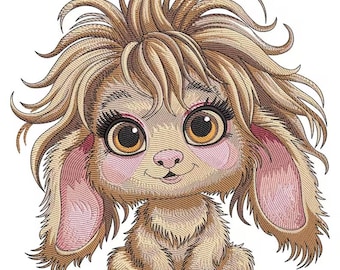Fluffy Bunny Embroidery Design, Cute Rabbit Machine Embroidery File, Long Ear Bunny Pattern, Digital Bunny Instant Download