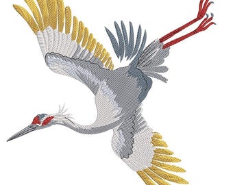 鶴の手刺繍パターン、鶴の鳥のパターン、日本の刺繍、日本の鳥、日本の
