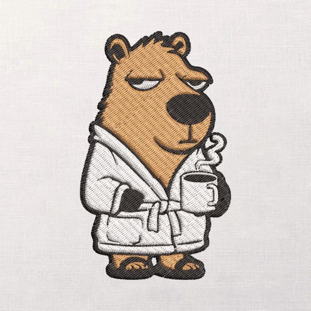 Buy Grumpy Capybara Embroidery Design, Coffee Robe Character