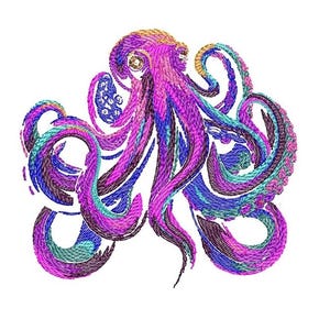 Colorful Octopus Embroidery Design, Vibrant Nautical Machine Pattern, Ocean Tentacle Stitch Art File