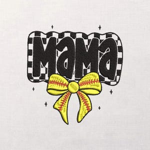 Softball Mama Bow Embroidery Design, Sports Mom Machine Stitch, Filled Stitch Pattern, Game Day Digital File, For Shirts Bags Hats