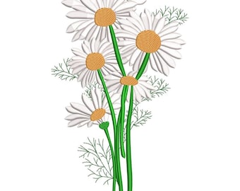 Chamomile Daisy Bunch Embroidery Design, Delicate Floral Spray, Modern Machine Embroidery Pattern