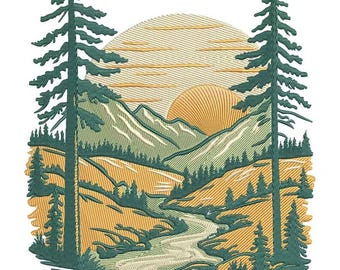 山の刺繍画 山の刺繍デザイン。山のシルエット。山のミニ刺繍。山のデザイン。機械