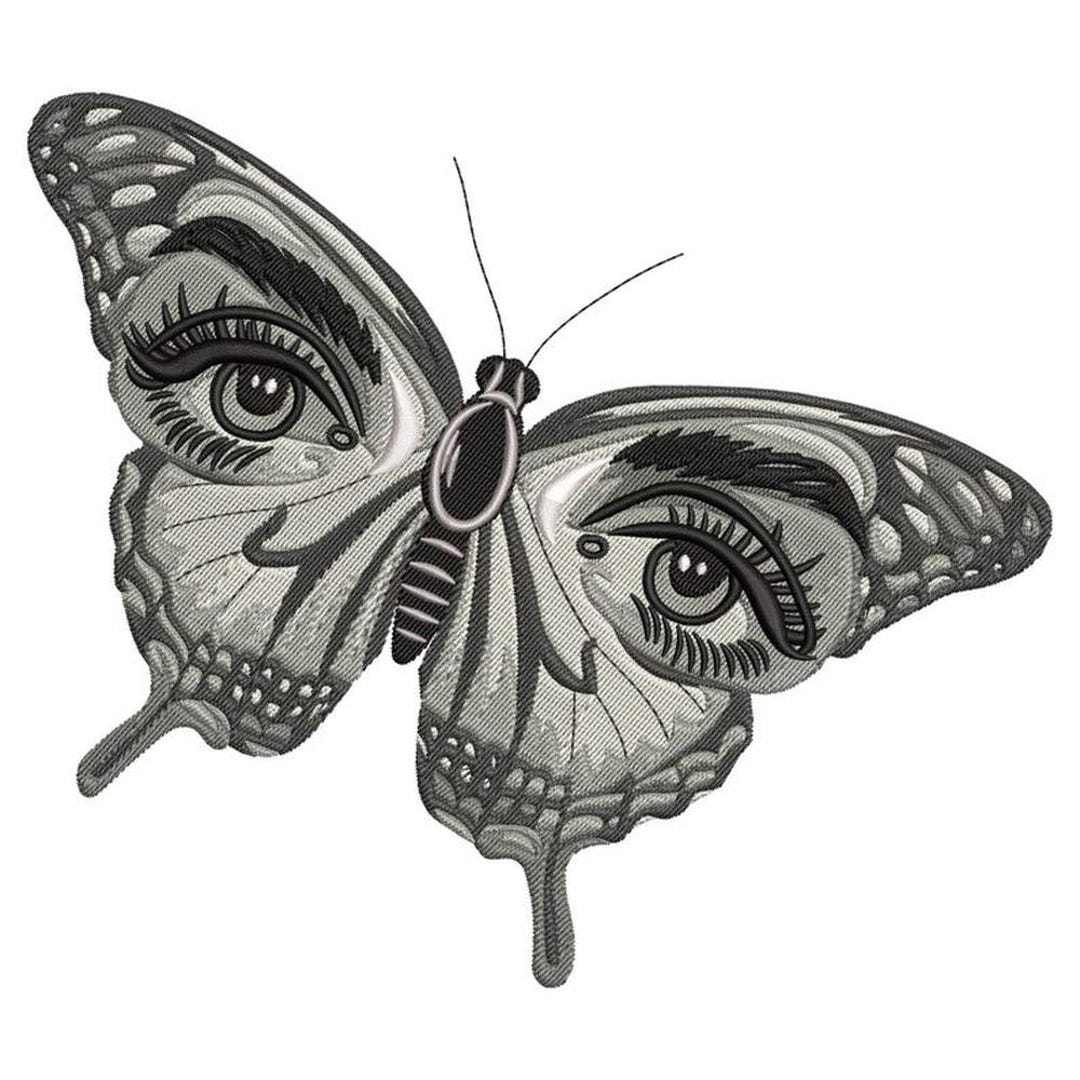 Butterfly With Eyes Embroidery Design, Surreal Butterfly Applique