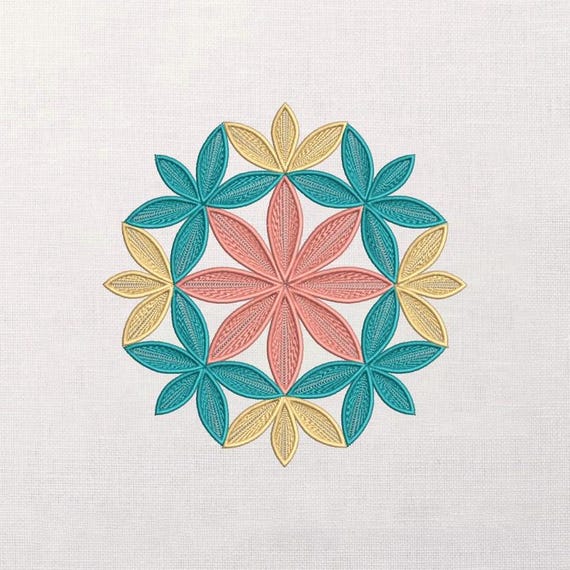 Petal Star Embroidery Design, Geometric Flower Pattern, Boho Hoop
