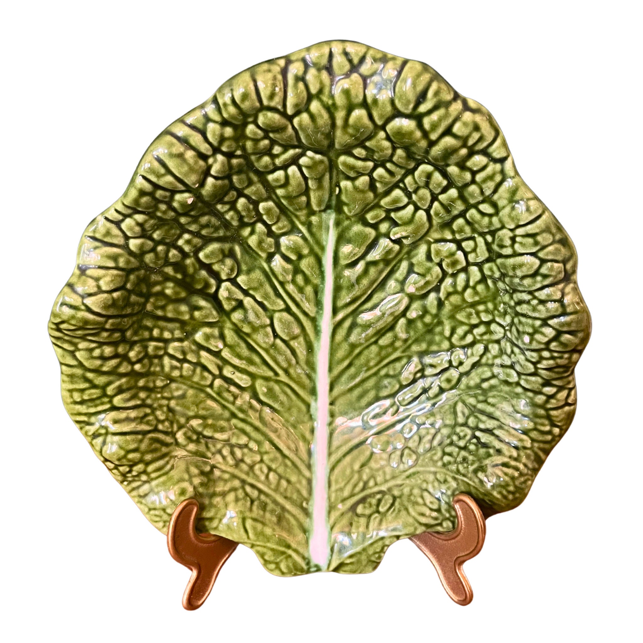 緑のキャベツの葉の形をした大きなマジョリーク琺瑯セラミックボウル