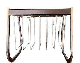 Portariviste Vintage in Metallo Cromato e Legno, Stile Moderno Mid-Century, anni '60 circa