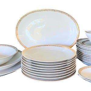 Fine Porcelain DINNER SET With Pure GOLD Details for 9, Space Age, circa 1957