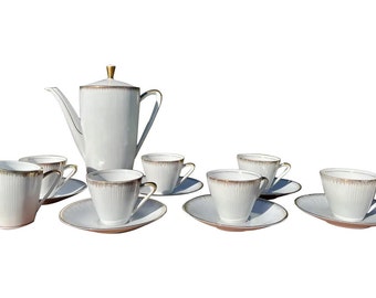 Service à Café Vintage En Porcelaine Dorée - Schaller Wiesau Bavaria - Scènes Romantiques