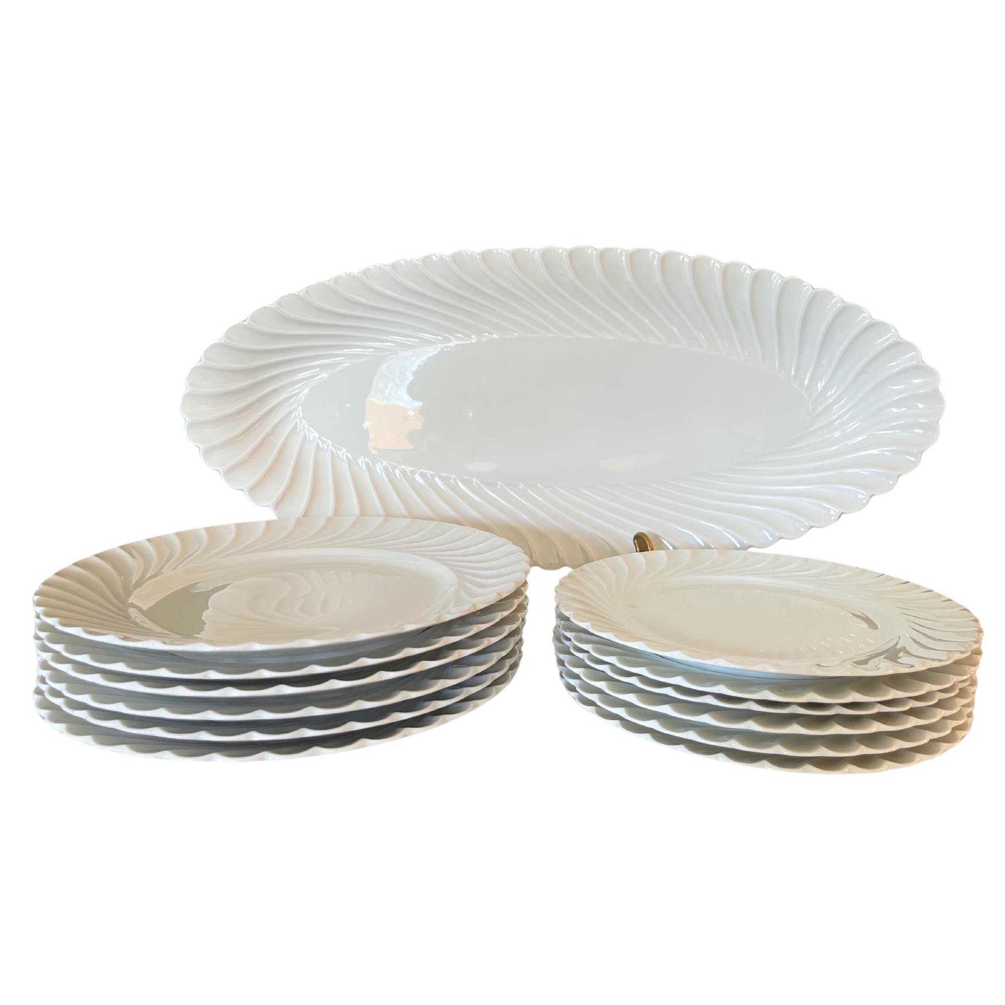 HAVILAND LIMOGES PORCELAIN Dinner Set, Torse Swirl, 13 Pieces for