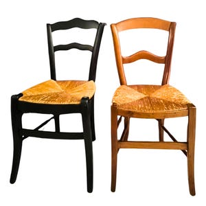 Set of 2 PROVINCIAL FRENCH Oak Dining CHAIRS in Rush Seat, circa 1940