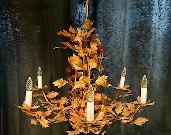 Französischer Mid-Century-Kronleuchter mit sechs Lichtern, Herbstlaub, HOLLYWOOD REGENCY-Stil