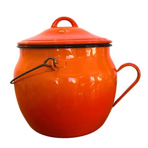 Large Vintage ENAMELED POT with Lid Orange, France, circa 1970s