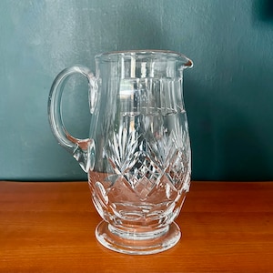 French Mid Century Hand-Cut Clear CRYSTAL WATER JUG, circa 1960