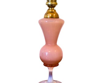 Rare French Pink Opaline Glass Table Lamp with “Pied de Douche” Base, Mid-20th Century