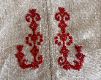 ANTIQUE FRENCH Hemp Double Sheet, Red Embroidered Monogrammed “JJ”, (78.7 in x 118.11 in), circa 1880