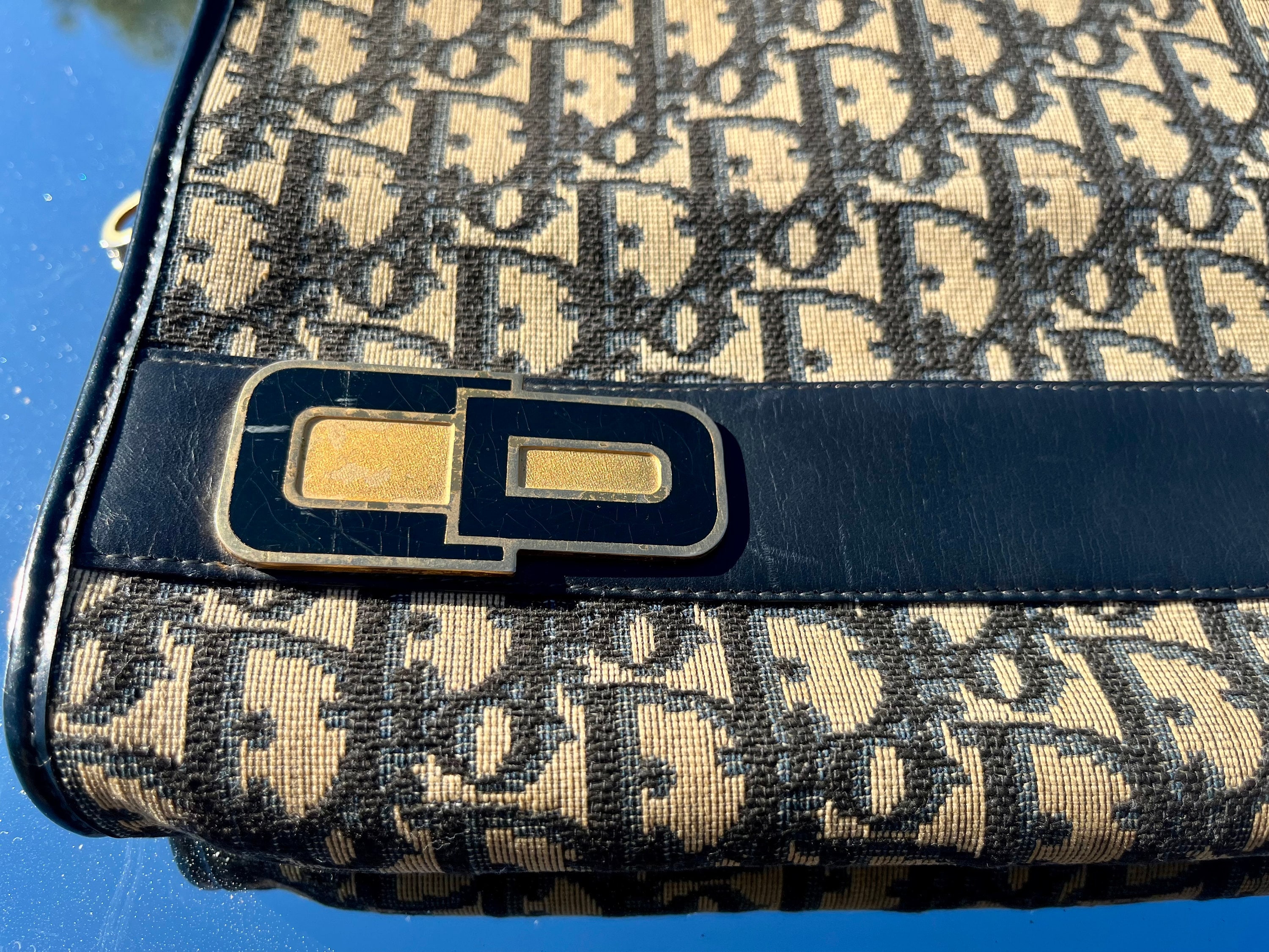 Christian Dior 1960 Blue and Beige Monogram Canvas Bag / CD