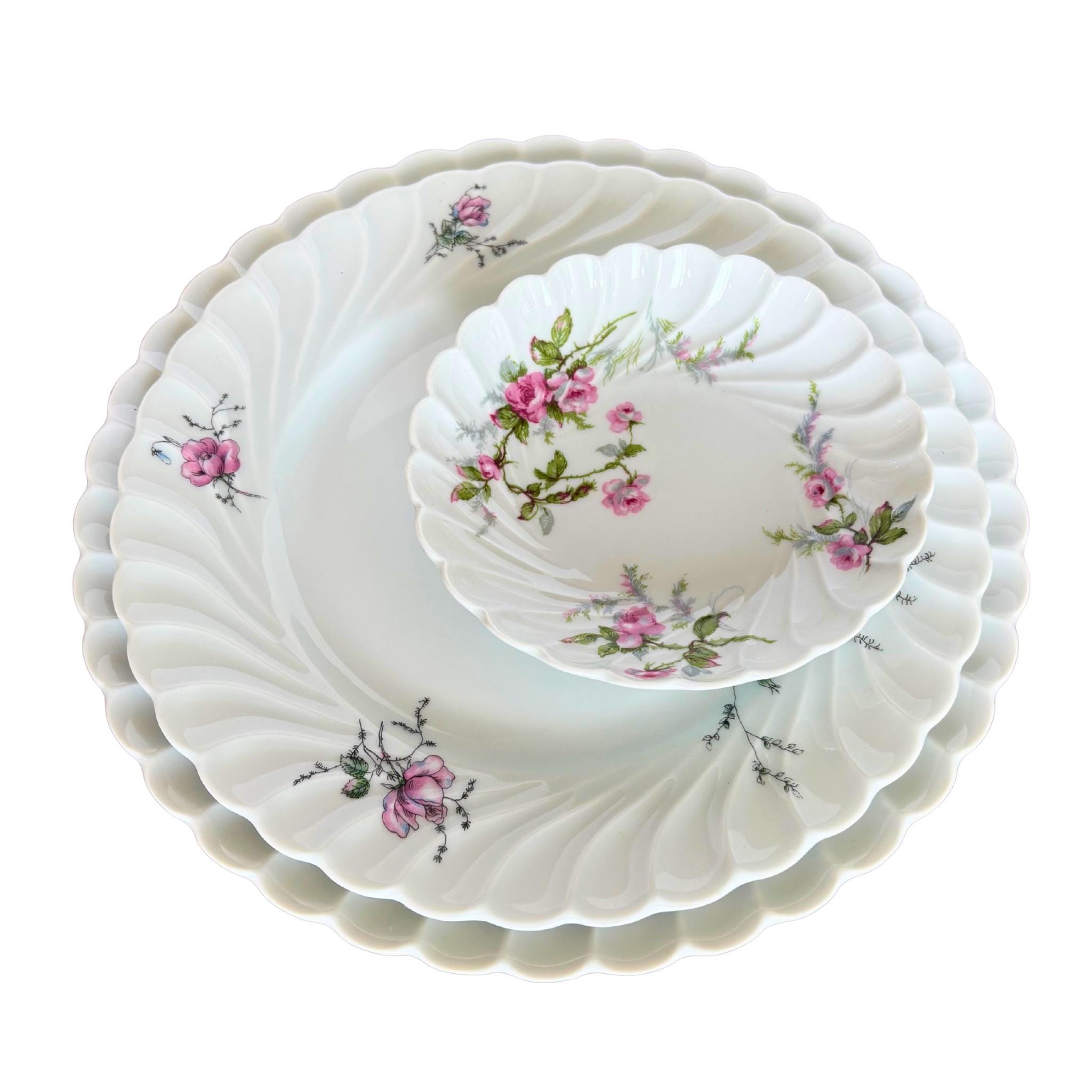 ハビランド・リモージュ磁器 12ピース 4人用食器セット、ピンクの花柄