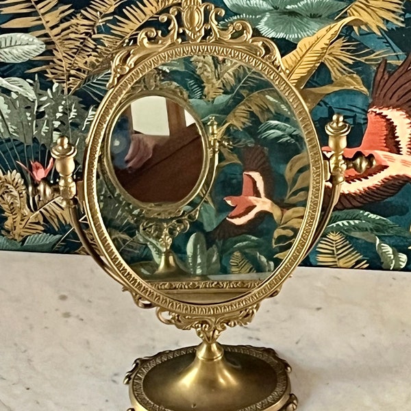 MIROIR De Table Français Vintage PSYCHE En Laiton / Miroir Pivotant Autoportant De Style Louis XV / Miroir De Coiffeuse, de Maquillage