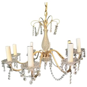 Mid-20th Century eight Arm French BRASS And CRYSTAL CHANDELIER, circa 1950