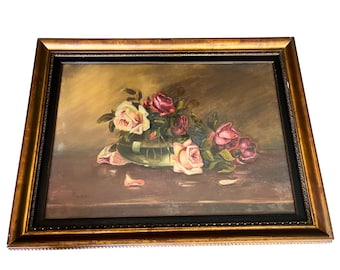 W0541 ヴィンテージ R.Rosini 絵画 バロック花静物画 1950 年代