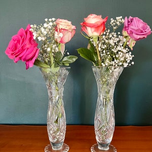 Pair of Vintage ART DECO French hand Cut lead Crystal VASES