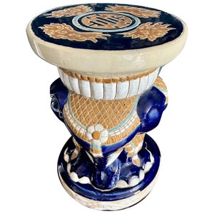 Vintage Elephant Shaped Ceramic Garden STOOL or PLANT STAND, Belgium, 1960s