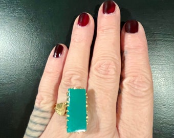 Vintage GOLD AVENTURINE RING 1970’s/ Hand Crafted ring / Gold Plated 18k