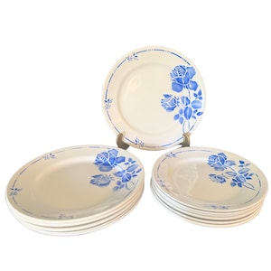 Antique French White and Blue IRONSTONE DINNER Set By St AMAND France (12 pieces) for 6, circa 1920