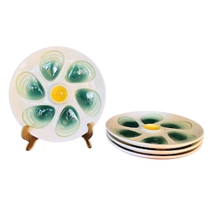 Set of 4 Antique French Majolica Salins OYSTER PLATES, circa 1900