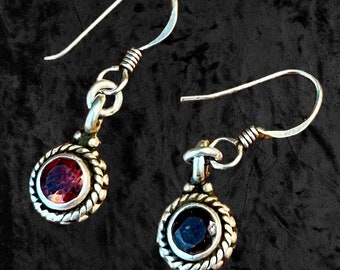Vintage Gleaming RUBY Sterling Silver French DANGLE EARRINGS, Circa 1960