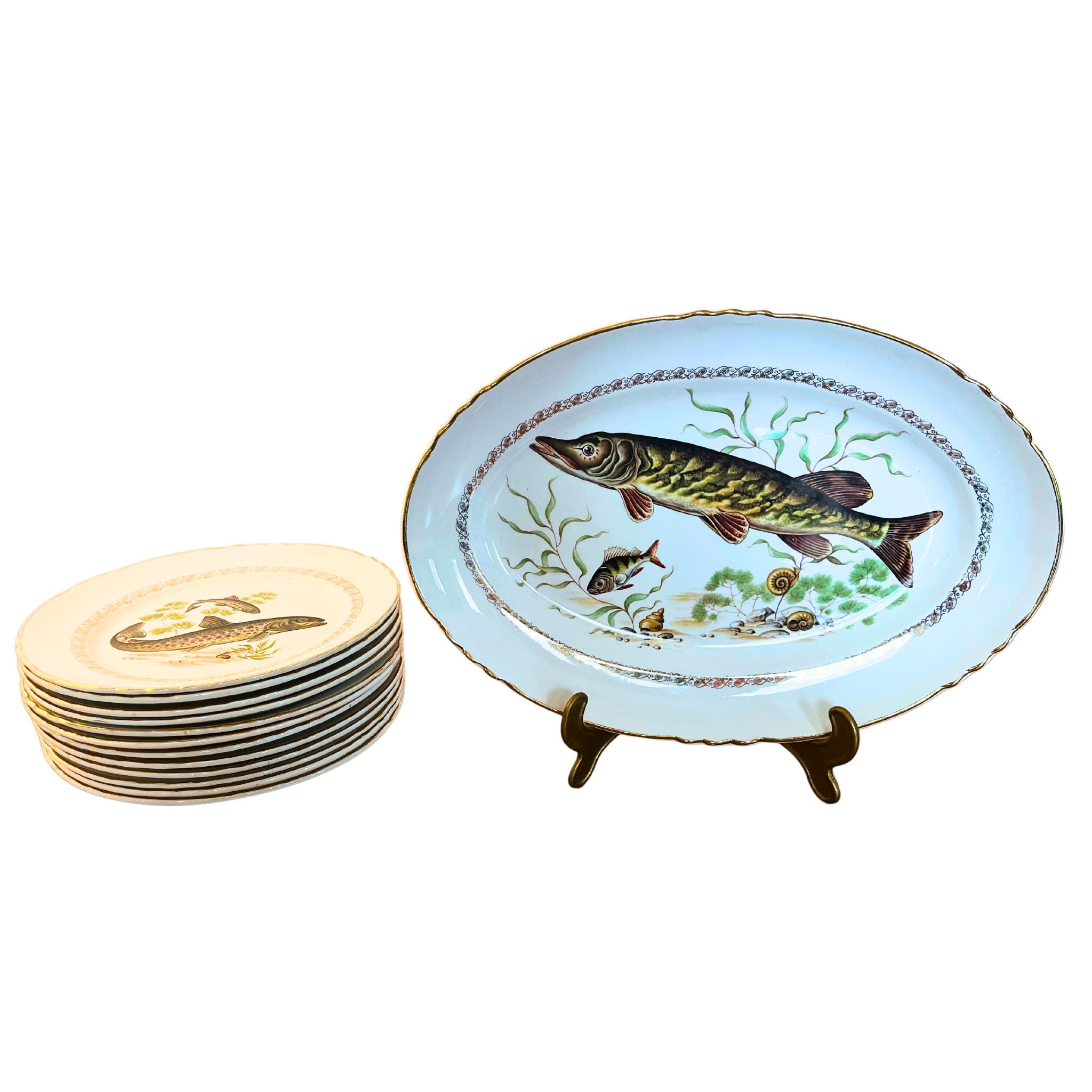 リモージュ魚のイラスト付き皿 6枚セット リモージュ魚のイラスト付き皿 6枚セット リモージュ魚のイラスト付き