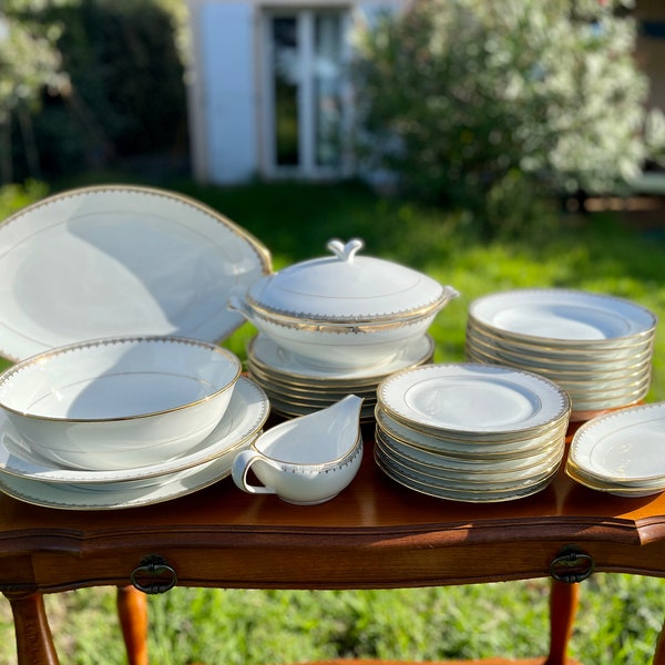 Large antique French LIMOGES DINNER SET in porcelain from France, by P.L.