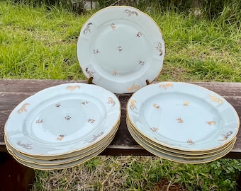 SERVICE de table antique en porcelaine blanche et décor DORÉ LIMOGES France (8 pièces) pour 4 personnes