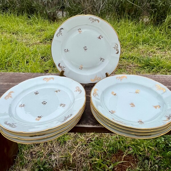 SERVICE de table antique en porcelaine blanche et décor DORÉ LIMOGES France (8 pièces) pour 4 personnes