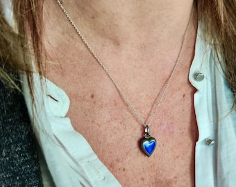 Vintage ENAMELLED HEART PENDANT Sterling Silver 1970s / 925 Sterling Silver Pendant / Blue heart / Enamel Pendant