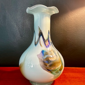 Vintage Italian BLUE OPALINE VASE 1970s / Light Blue Handcrafted Glass Vase