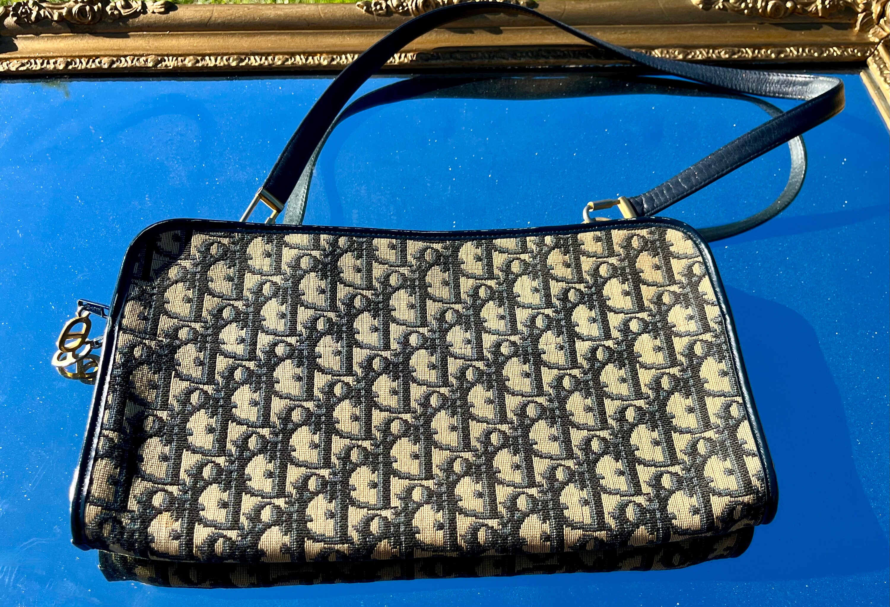 Christian Dior 1960 Blue and Beige Monogram Canvas Bag / CD