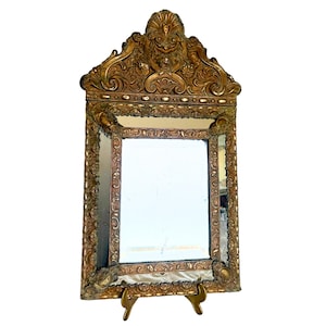 19th Century French Ornate Brass Repousse Napoléon III Beveled Mirror, circa 1860