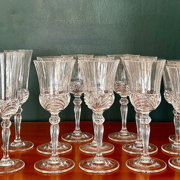 Vintage Hand Cut CRYSTAL Glass from Royal Crystal AUREA Pattern, 22 Pieces For 8 / Made in Italia