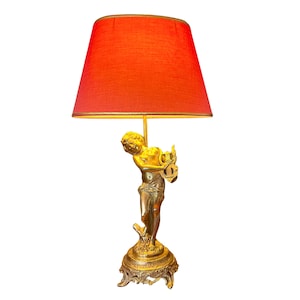 Tischlampe aus vergoldeter Bronze von Auguste Moreau „Der Lyraspieler“, um 1890