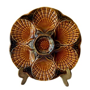 SARREGUEMINES French MAJOLICA Barbotine OYSTER Plate, circa 1974