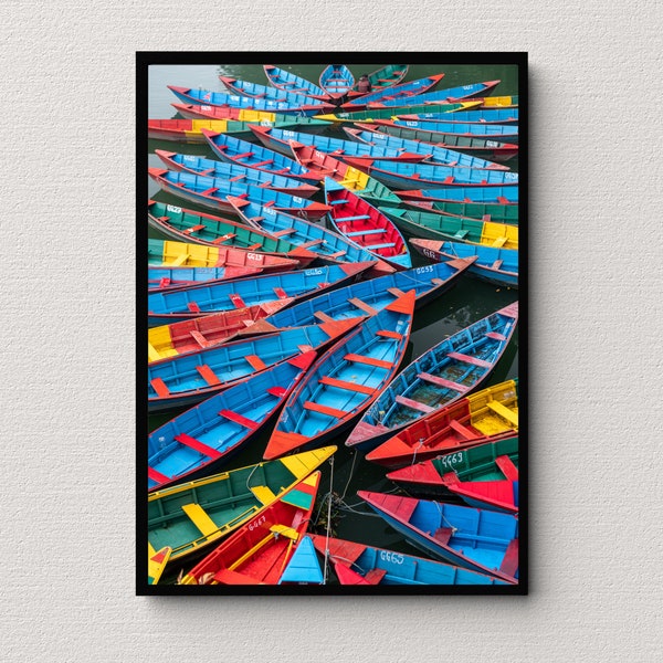 Colorful Row Boats - Travel Photography - Nepal - Wall Art - Photography Prints