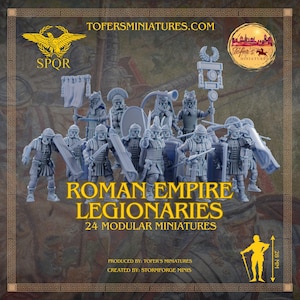 Legionarios del Imperio Romano con grupo de mando romano. Miniaturas modulares. Armados con gladius y pilum. Miniaturas de 28 mm (juego de 24)