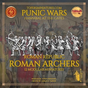Roman Republic Archers. Republic of Rome. 28 mm Miniatures Set of 12 Miniatures. Punic Wars: Hannibal at the Gates.