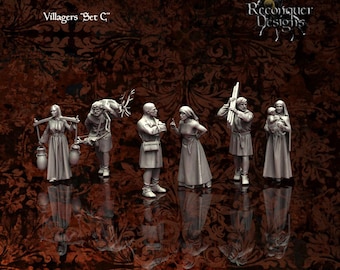 Medieval Villagers Set C, Historical Wargaming. 28 mm Miniatures Produced by Tofer's Miniatures.