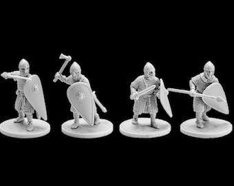 Set of 4 Norman infantry. 28 mm Miniatures